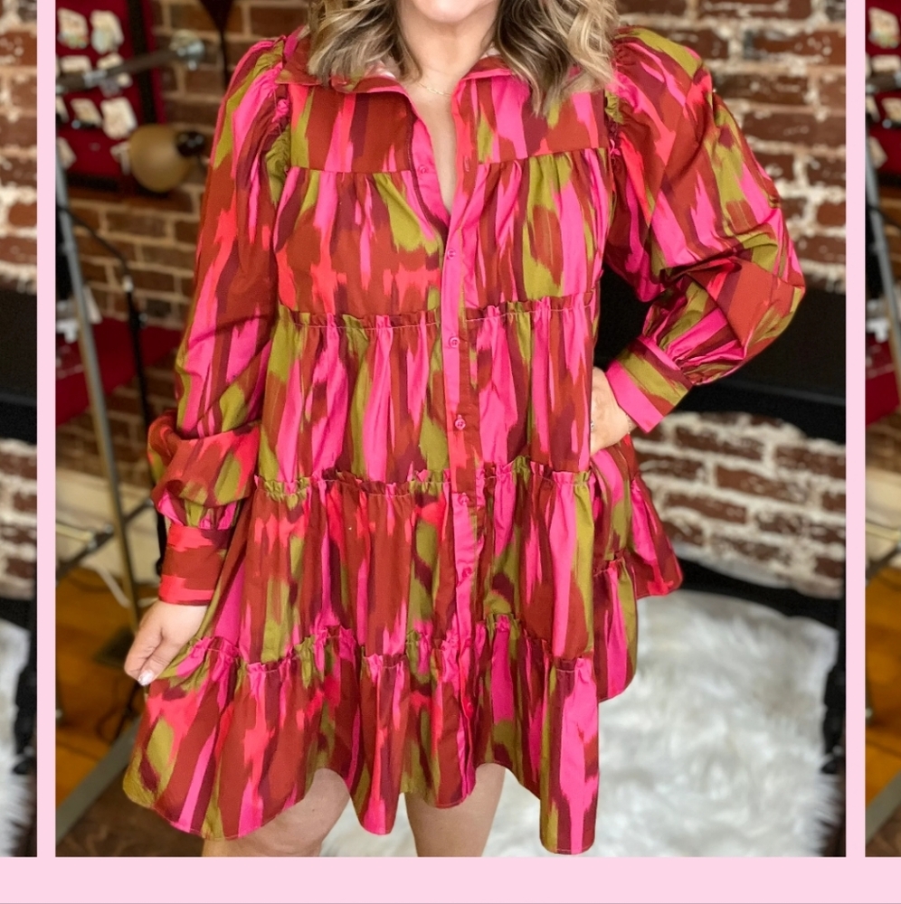 Multi Color Abstract Button Down Dress